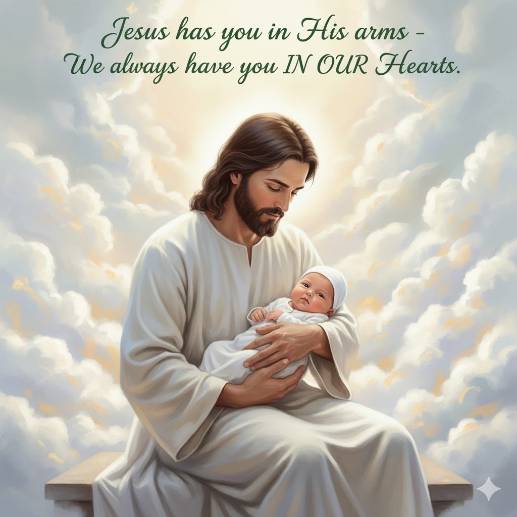 Infant Memorial Gift - Jesus Holding Baby - Personalised Sympathy Portrait - Gilded Age Store