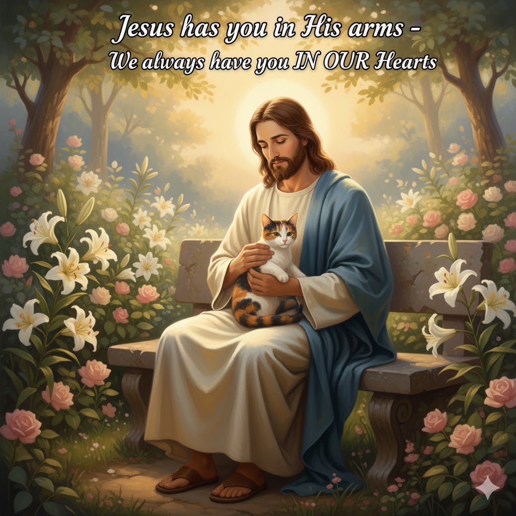 Custom Pet Memorial Digital Portrait: Jesus Holding Cat
