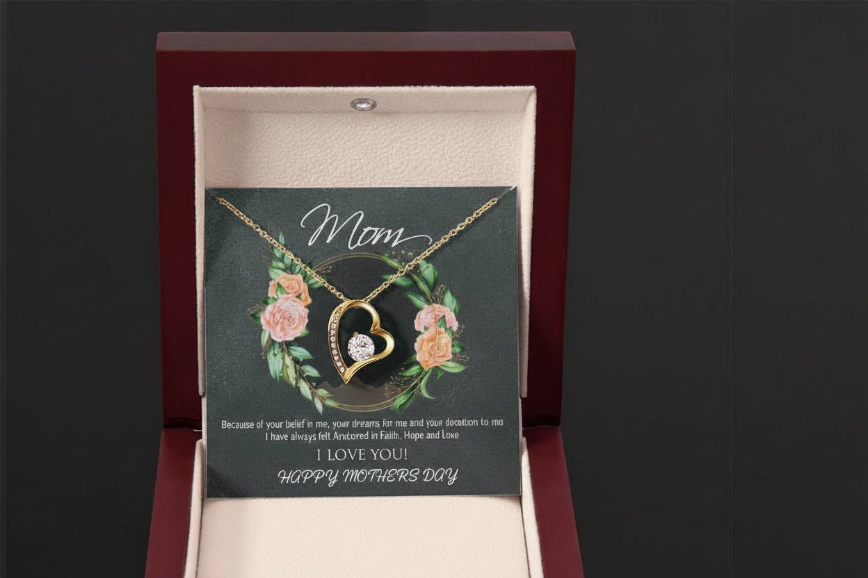 Mothers Day Gift Gift from Son. Beautiful Forever Love necklace with endearing message card that says all you want to say. - Gilded Age Store