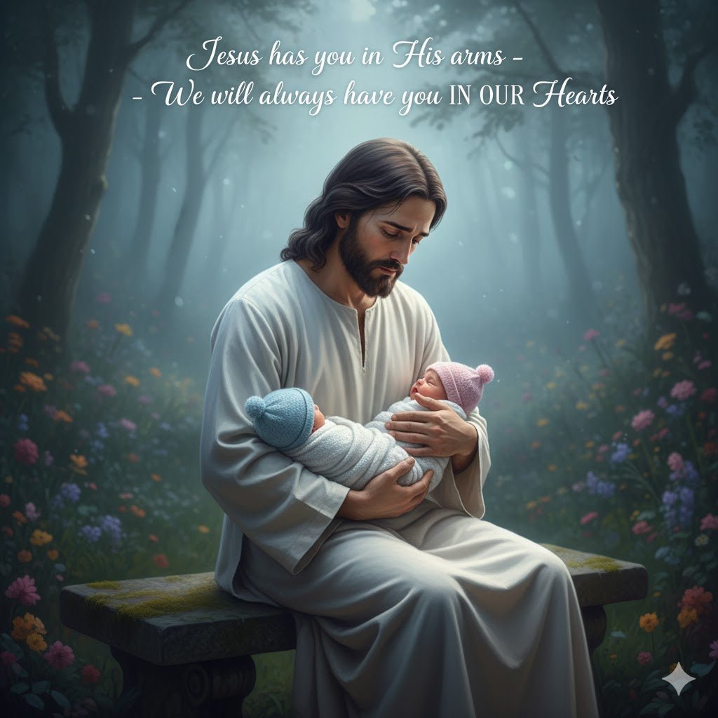 Memorial Portrait: Jesus Holding Stillborn/Miscarriage Twins– Infant Loss Keepsake - Gilded Age Store
