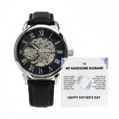 To My Handsome Husband - Father's Day Openwork Skeleton Watch | Luxury Gift & Message Card - Gilded Age Store