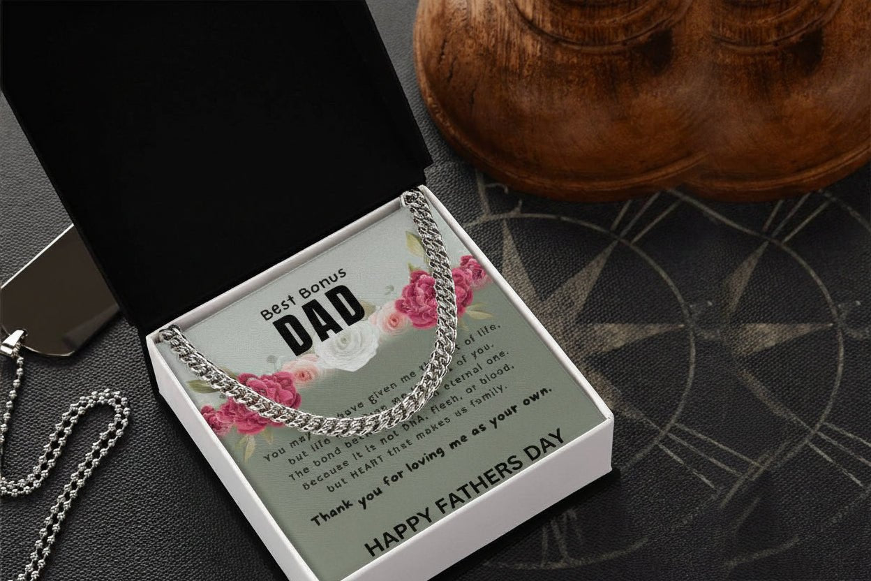 To My Bonus Dad / Step - Dad - Father's Day Gift with Message Card | Keepsake Necklace - Gilded Age Store