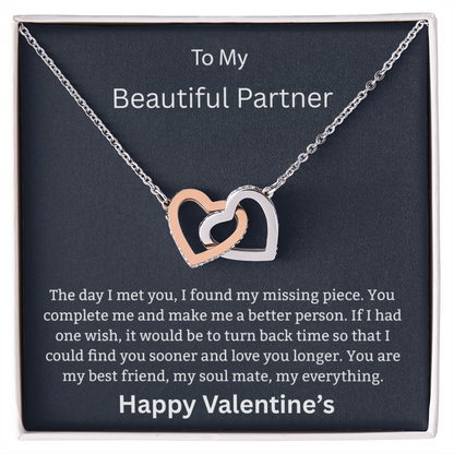 To My Beautiful Partner - "Every Second With You" – Two Hearts Joined Necklace for My Beautiful Life Partner