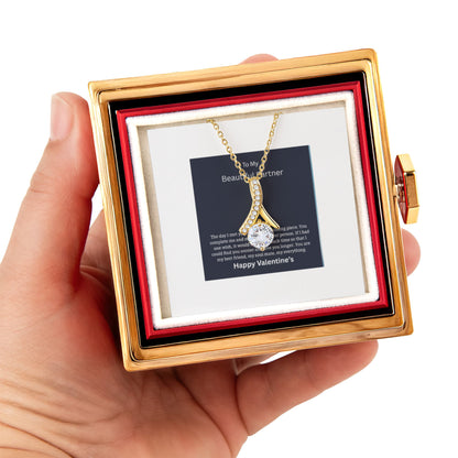 To My Beautiful Partner - Valentine's Day Gift - Elegant Pendant Necklace with Message Card - Gilded Age Store