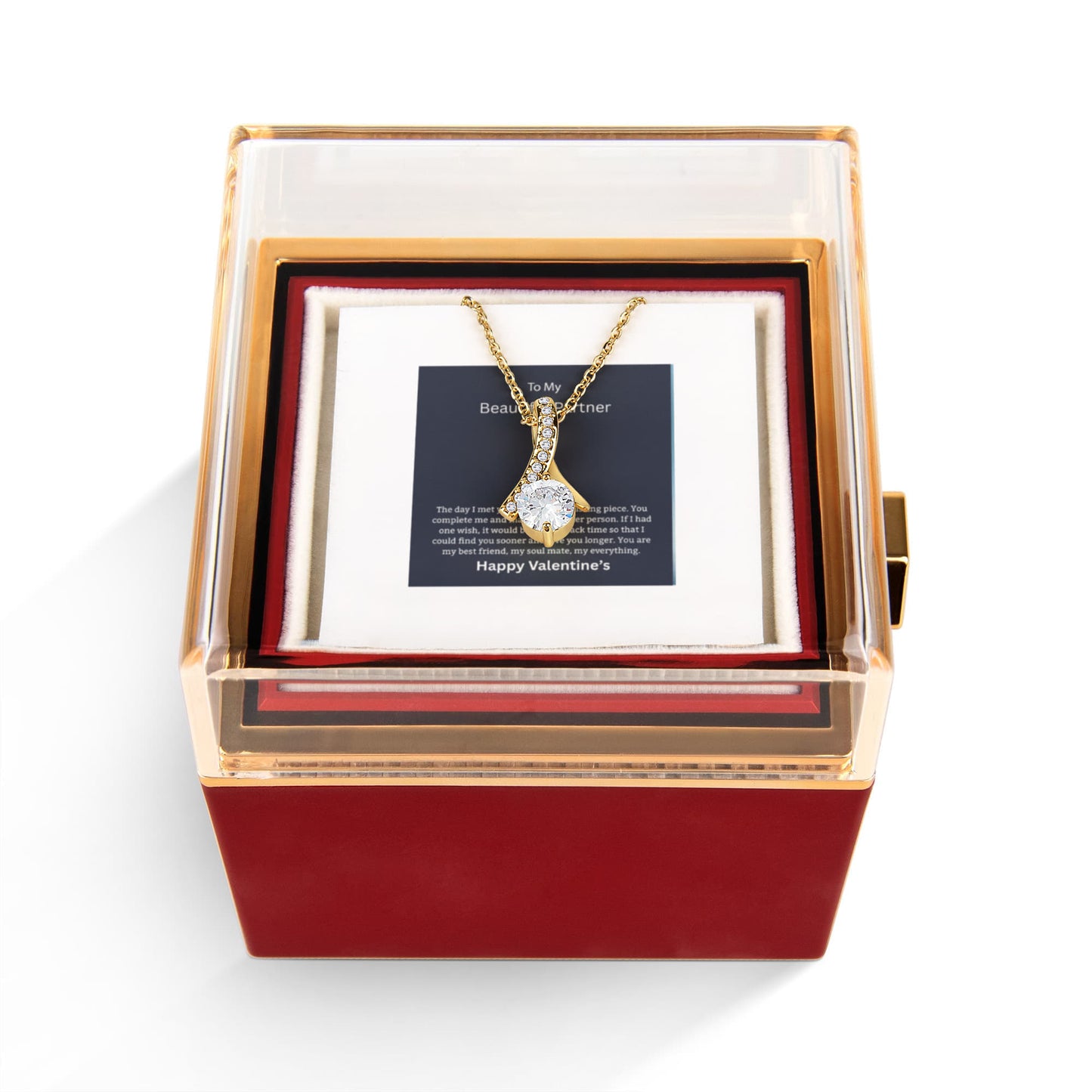 To My Beautiful Partner - Valentine's Day Gift - Elegant Pendant Necklace with Message Card - Gilded Age Store