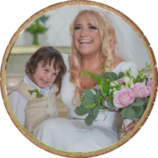 Personalised wedding photo on 12 inch wood slice