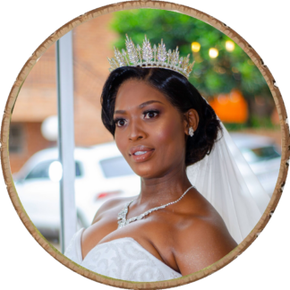Bridal gifts portrait photo on wood slice