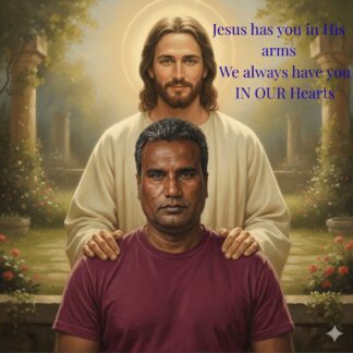 Father memorial photo composited into a digital In the Arms of Jesus portrait