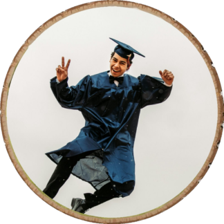 Graduation gifts for him jump photo on wood slice